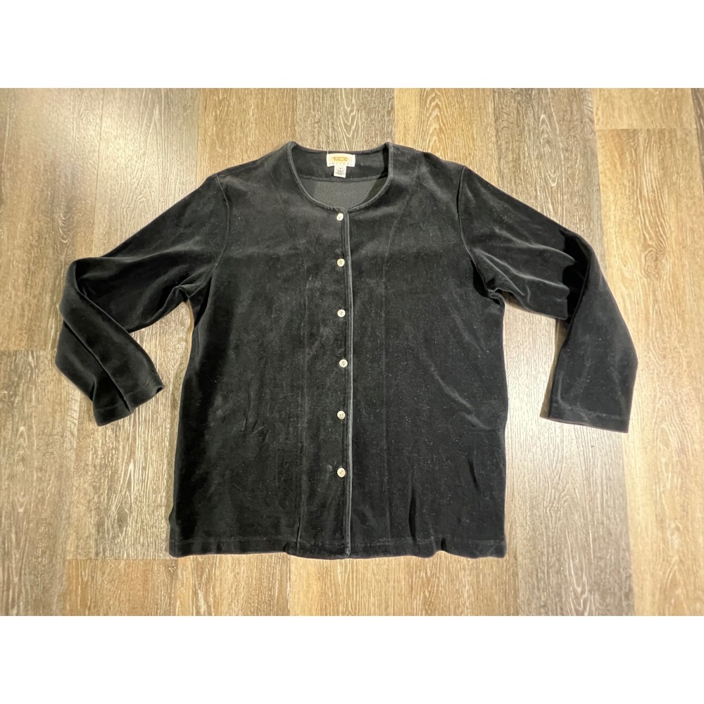 Talbots Cardigan Women Petites S Black Velour Button Front Long Sleeve Top